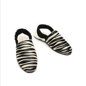 Schutz Pompey Zebra Suede and Alpaca Mules